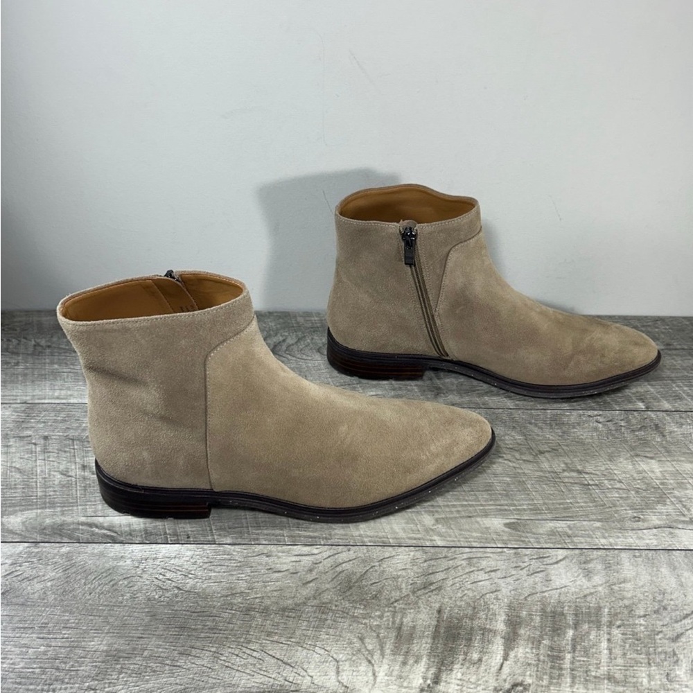 Via Spiga Inside Leg Zip Women’s Tan Suede Leather Pointy Toe Boots Size 11